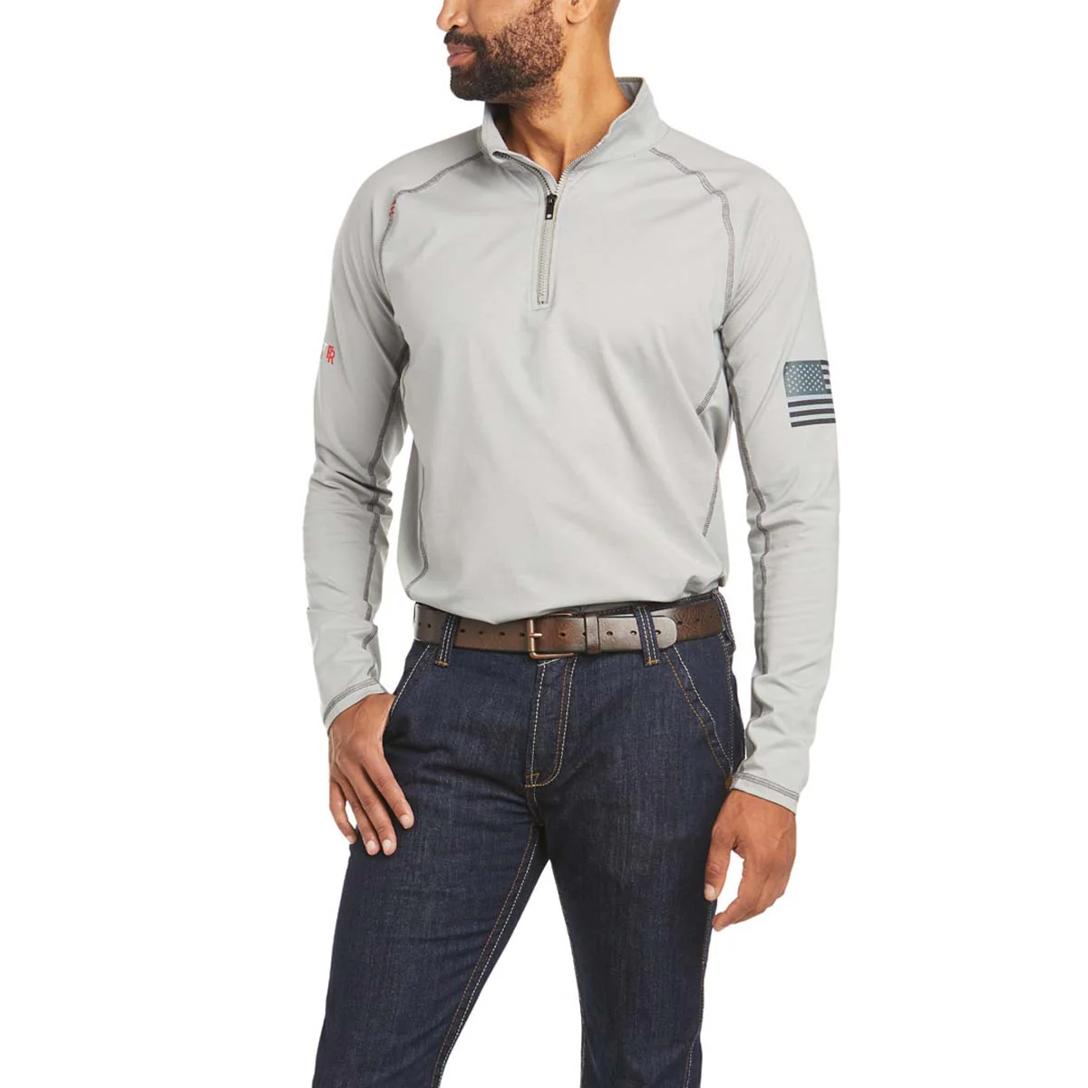 Ariat FR Combat Patriot 1/4 Zip Shirt Silver - Image 2