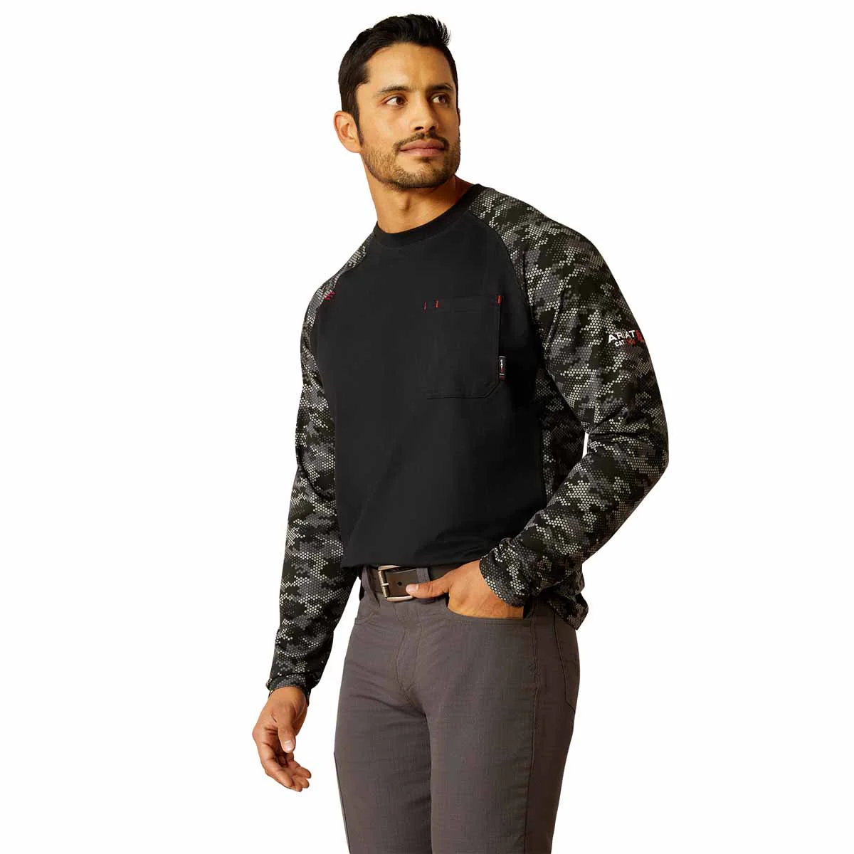 Ariat Men's FR Baseball T-Shirt Black/Grey Camo