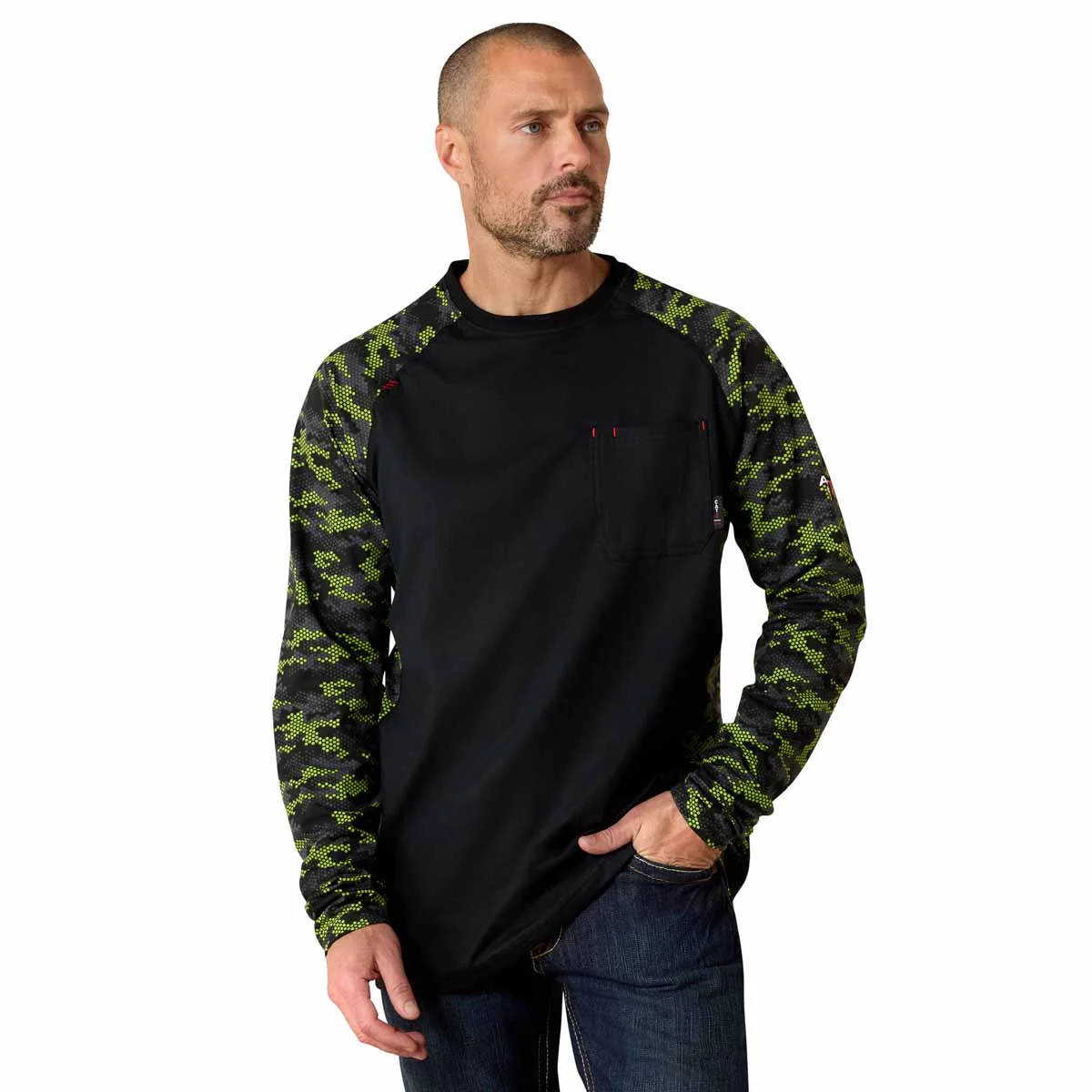 Ariat Men's FR Stretch Lime Camo Baseball T-shirt