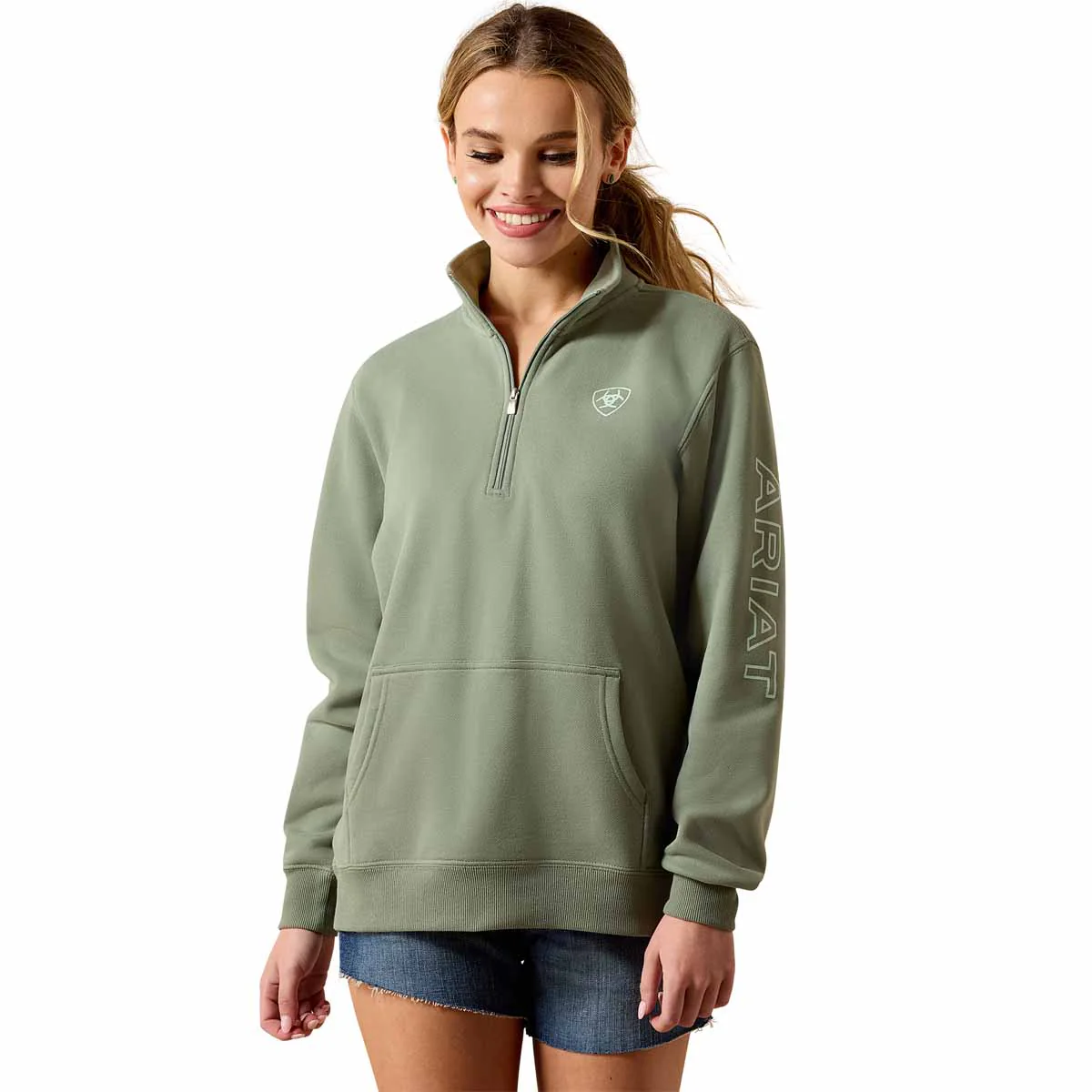 Ariat Women's Foundation Logo 1/2 Zip Sweatshirt - Sea Spray