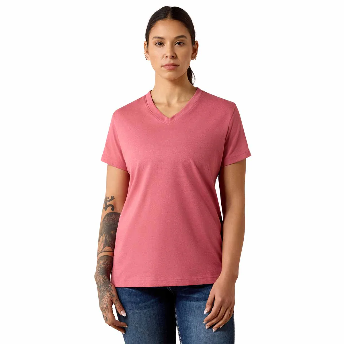Ariat Women's Rebar Cotton Strong Standard V-Neck T-Shirt - Mauvewood Heather