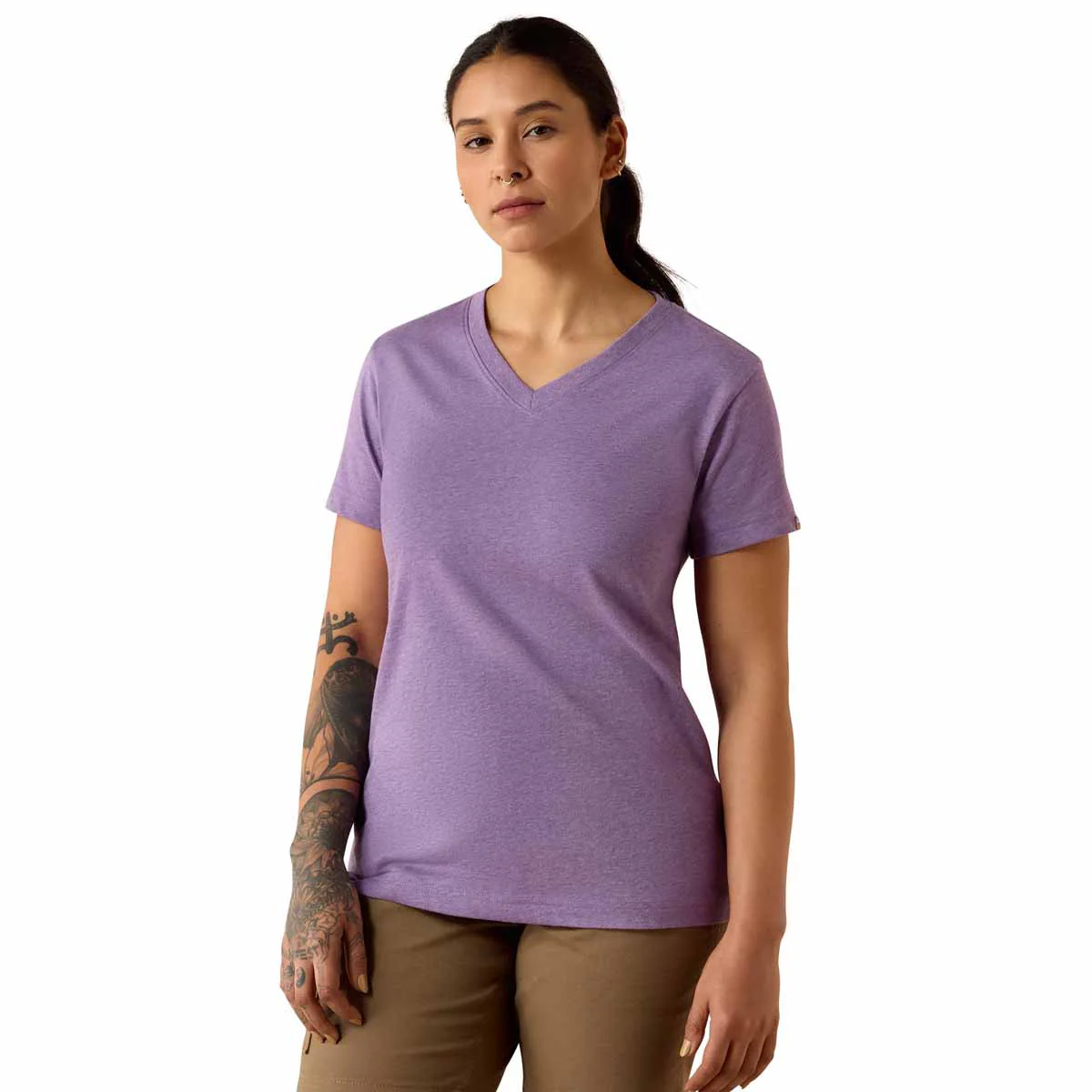 Ariat Women's Rebar Cotton Strong Standard V-Neck T-Shirt - Mulled Grape Heather