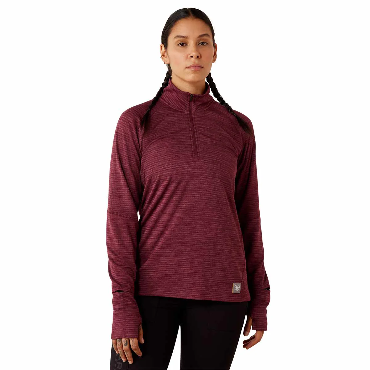 Ariat Women's Rebar Gridwork Baselayer 1/4 Zip Watch Window T-Shirt - Winsdor Wine