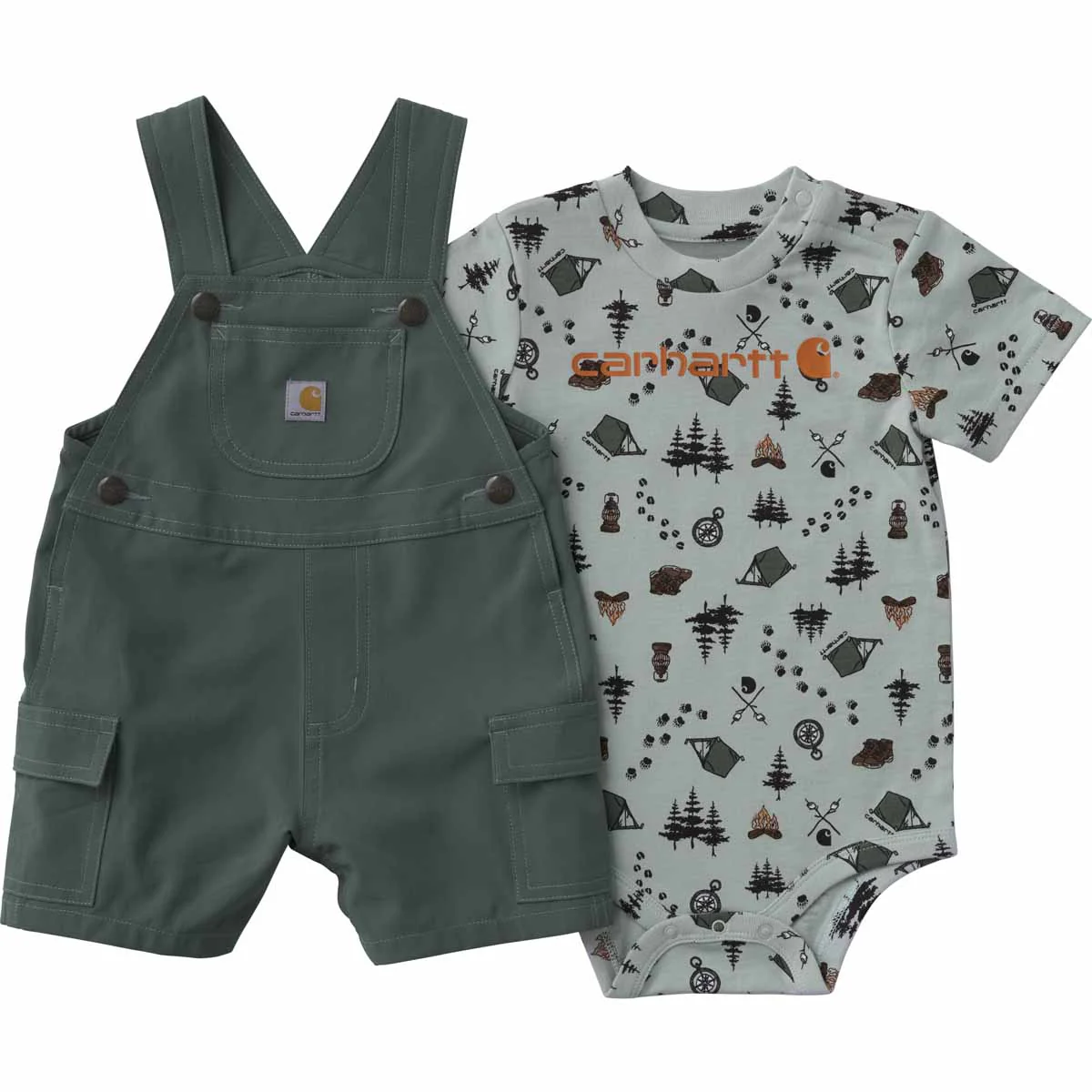 Carhartt Infant Boy Short-Sleeve Body Suit and Cargo Pocket Shortall Set - S26