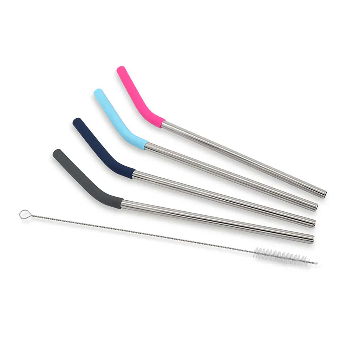 Stainless Steel Straw Set (Charcoal, Navy, Sky, Pink)